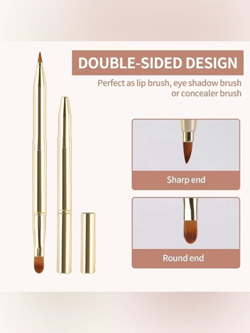 Gold Retractable Dual Sided Lip Brush- Pointed & Rounded Tips BNIB